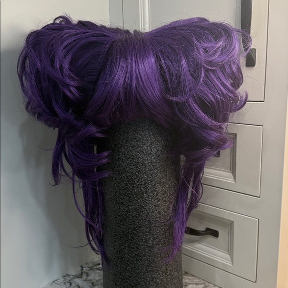 Petite purple Short Double pouf poof wig anime style Cosplay Beehive Costume Sm main image 8